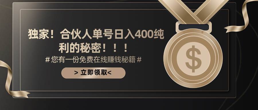 合伙人广告撸金最新玩法，每天单号400纯利|琦哥资源