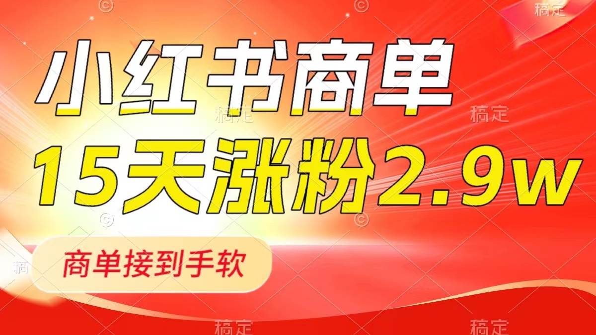 小红书商单最新玩法，新号15天2.9w粉，商单接到手软，1分钟一篇笔记|琦哥资源