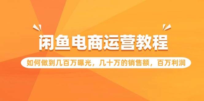 闲鱼电商运营教程：如何做到几百万曝光，几十万的销售额，百万利润|琦哥资源