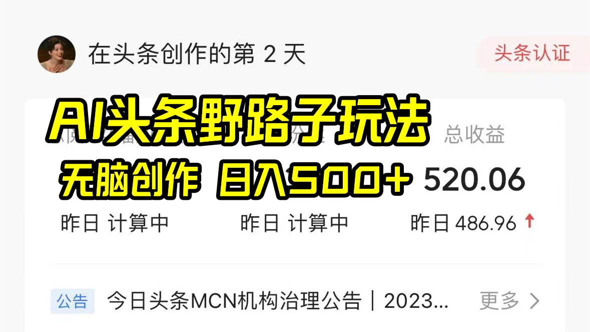 AI头条野路子玩法，无脑创作，日入500+|琦哥资源