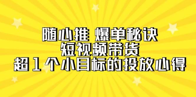 随心推 爆单秘诀，短视频带货-超1个小目标的投放心得（7节视频课）|琦哥资源