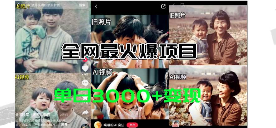 全网爆火的AI让老照片动起来教程，蹭热点日赚3000+，内含免费工具一键…|琦哥资源