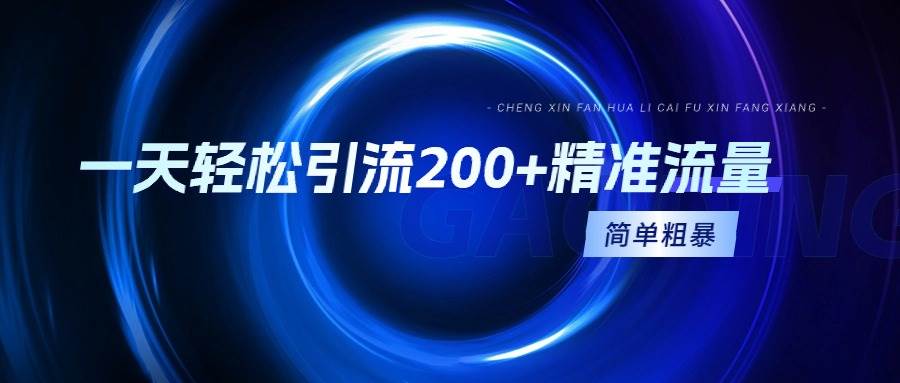 一天轻松引流200+精准流量，简单粗暴，一看就会|琦哥资源