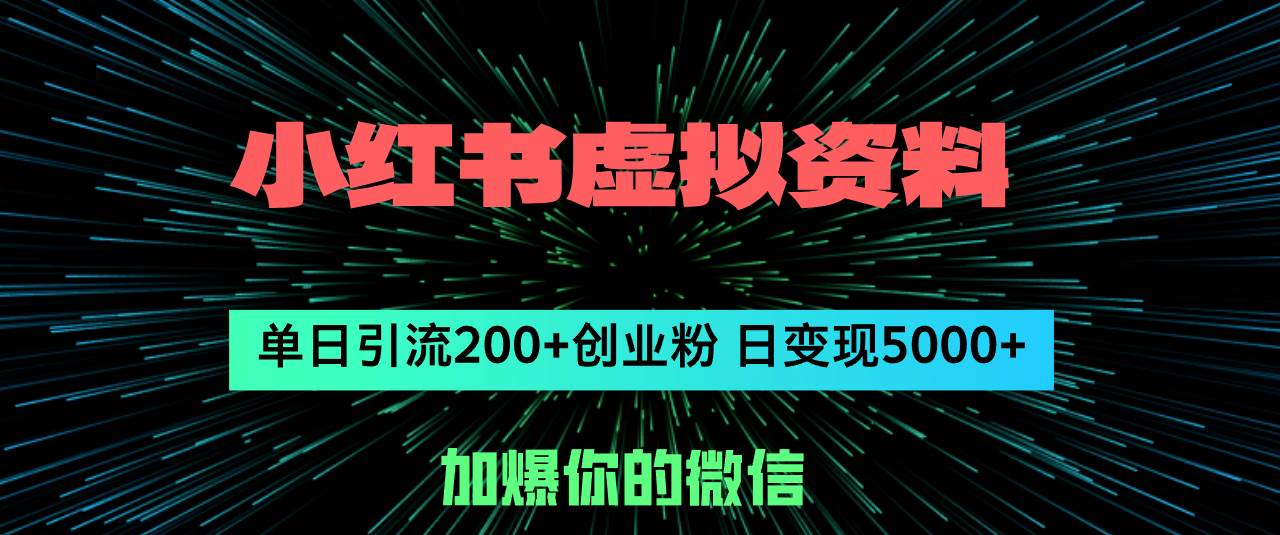 小红书虚拟资料日引流200+创业粉，单日变现5000+|琦哥资源