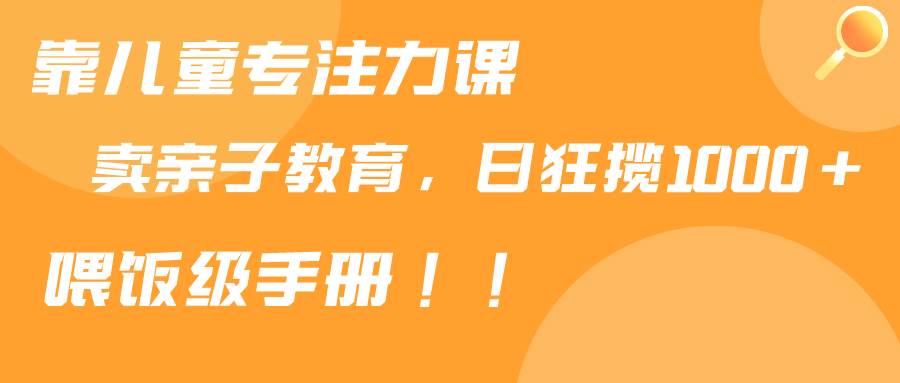 靠儿童专注力课程售卖亲子育儿课程，日暴力狂揽1000+，喂饭手册分享|琦哥资源