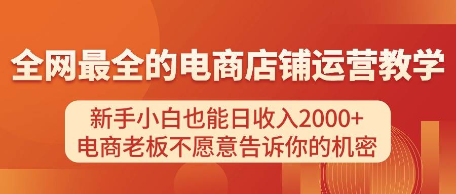 电商店铺运营教学，新手小白也能日收入2000+，电商老板不愿意告诉你的机密|琦哥资源