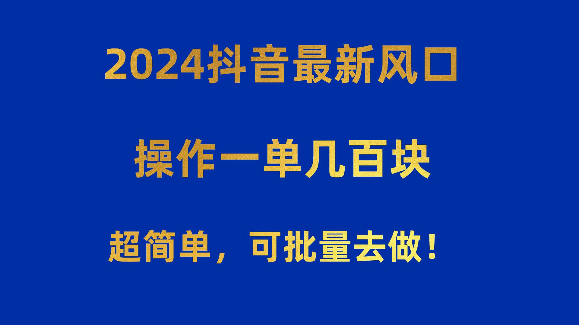 2024抖音最新风口！操作一单几百块！超简单，可批量去做！！！|琦哥资源