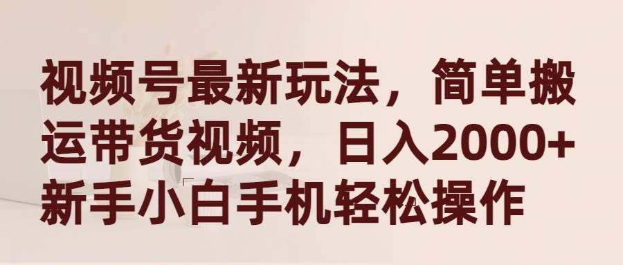 视频号最新玩法，简单搬运带货视频，日入2000+，新手小白手机轻松操作|琦哥资源
