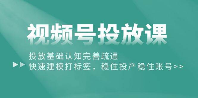 视频号投放课：投放基础认知完善疏通，快速建模打标签，稳住投产稳住账号|琦哥资源