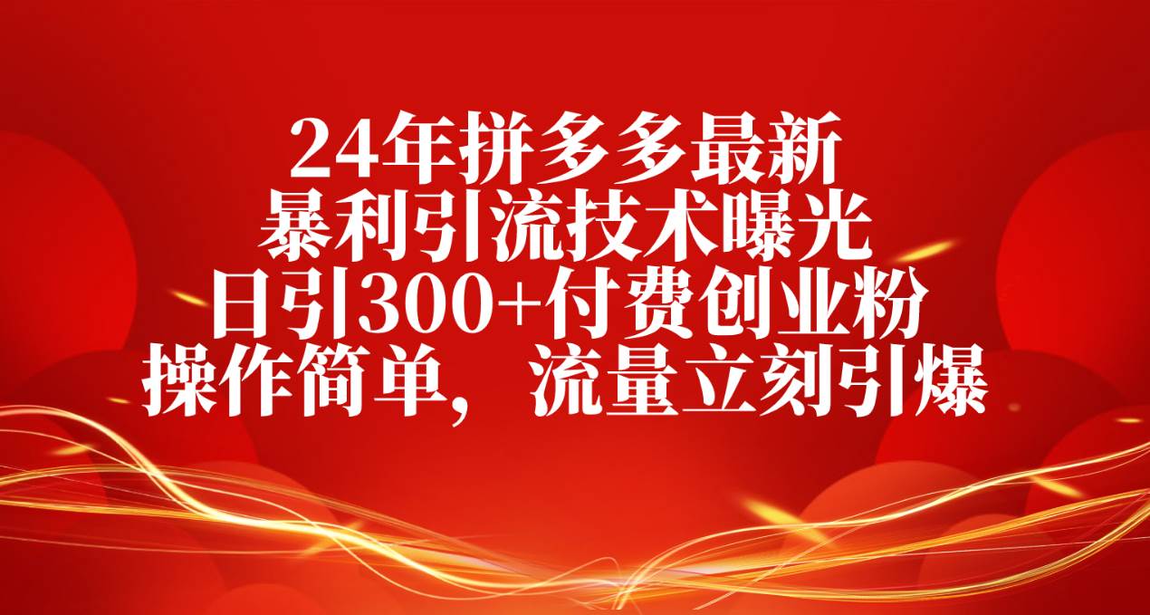 24年拼多多最新暴利引流技术曝光，日引300+付费创业粉，操作简单，流量…|琦哥资源