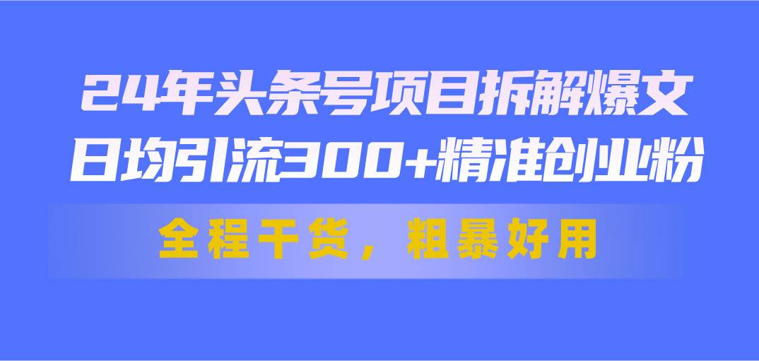24年头条号项目拆解爆文，日均引流300+精准创业粉，全程干货，粗暴好用|琦哥资源