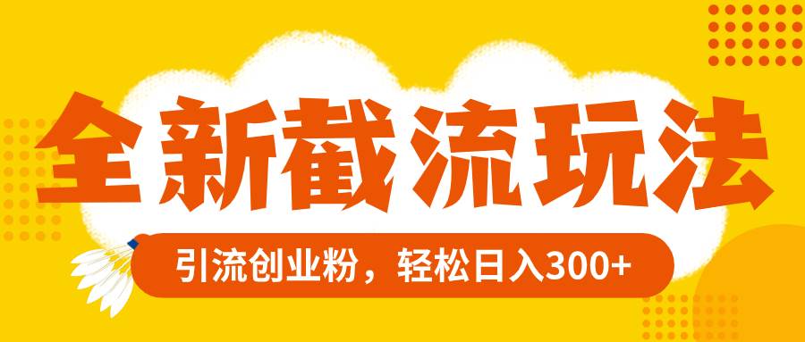 全新截流玩法，精准引流创业粉，轻松日入300+|琦哥资源