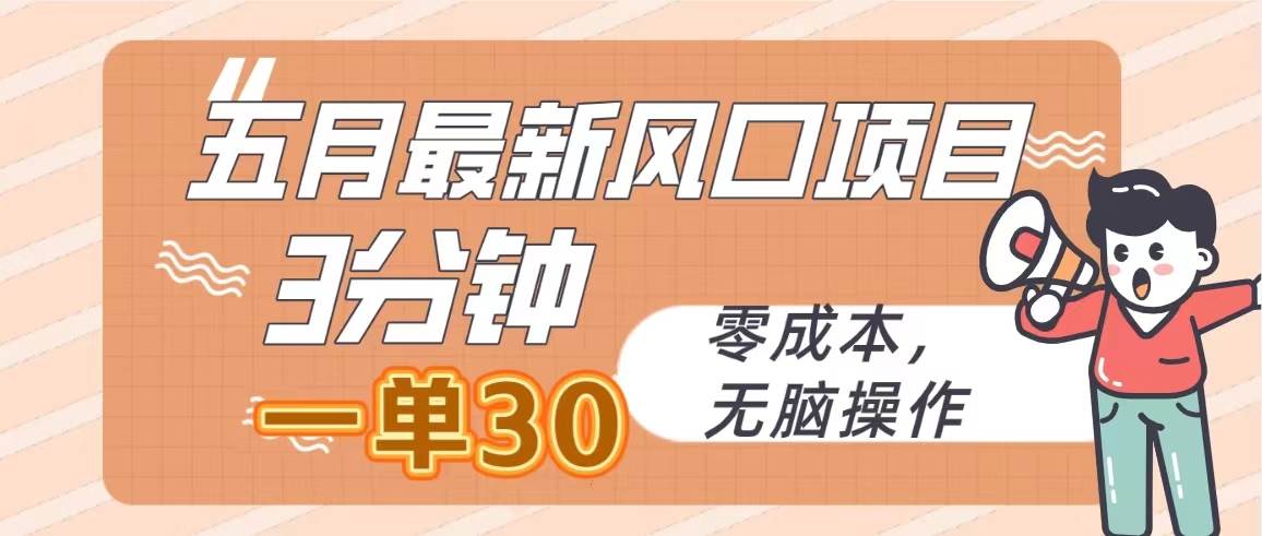 五月最新风口项目，3分钟一单30，零成本，无脑操作|琦哥资源