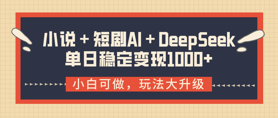 小说＋短剧AI＋DeepSeek结合变现，单日稳定变现1000+|琦哥资源