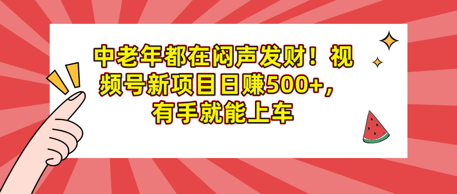 中老年都在闷声发财！视频号新项目日赚500+，有手就能上车|琦哥资源