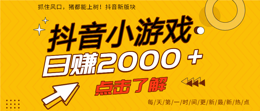 抖音小游戏，最新风口项目，亲测单游戏2000+感兴趣点击了解。|琦哥资源