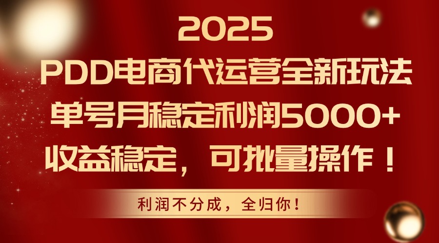 2025 PDD电商代运营全新玩法，单号月稳定利润5000+，收益稳定，可批量操作！|琦哥资源