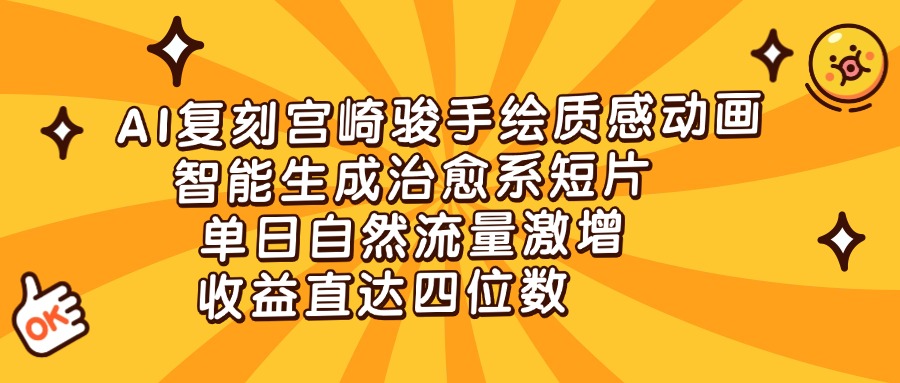 AI复刻宫崎骏手绘质感动画，智能生成治愈系短片，单日自然流量激增，收益直达四位数|琦哥资源