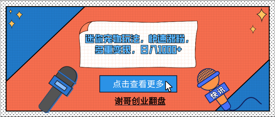 迷你宠物玩法，快速涨粉，多重变现，日入1000+|琦哥资源