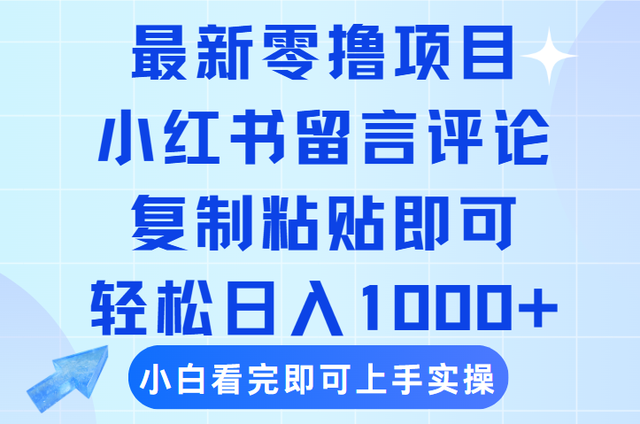 最新零撸小项目，小红书留言评论，复制粘贴即可赚钱，轻松日入1000+|琦哥资源