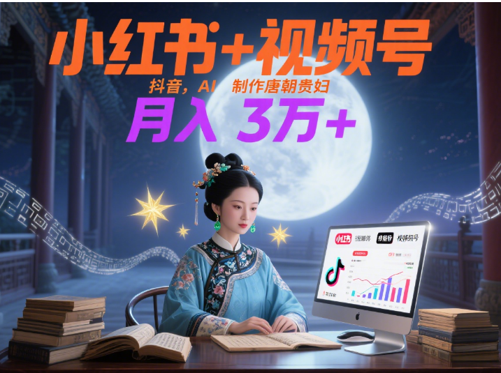 小红书+视频号+抖音，AI轻松制作唐朝贵妇IP，毒鸡汤、励志、减肥瘦身、养生赛道轻松切入，每天30分钟，轻松产出N条，月入3万+ |琦哥资源