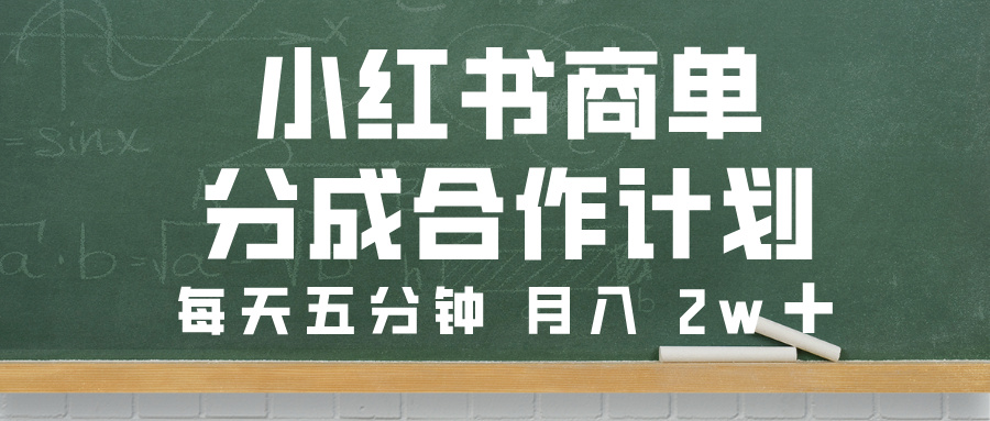 小红书商单分成合作计划，每天五分钟，月入 2w➕|琦哥资源