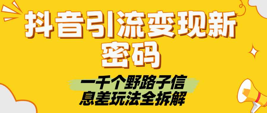 抖音引流变现新密码！一千个野路子信息差玩法全拆解|琦哥资源