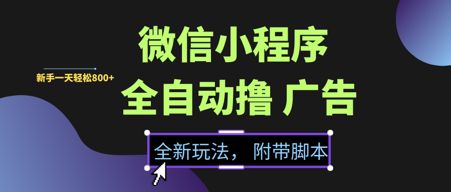 微信小程序挂机撸广告，全新玩法，新手一天轻松800+【附带脚本】|琦哥资源