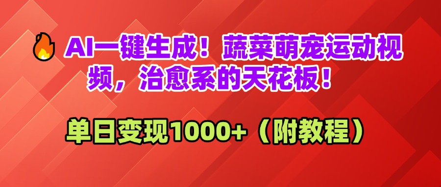 AI一键生成！蔬菜萌宠运动视频，治愈系的天花板！单日变现1000+（附教程）|琦哥资源