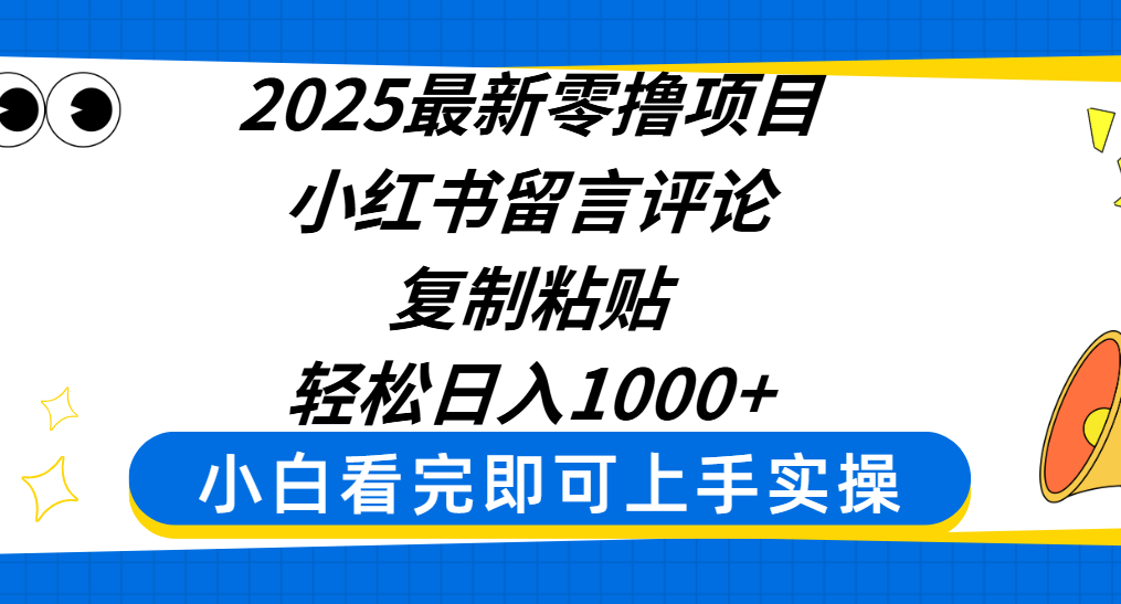 2025最新零撸项目，小红书留言评论，复制粘贴即可赚钱，轻松日入1000+|琦哥资源
