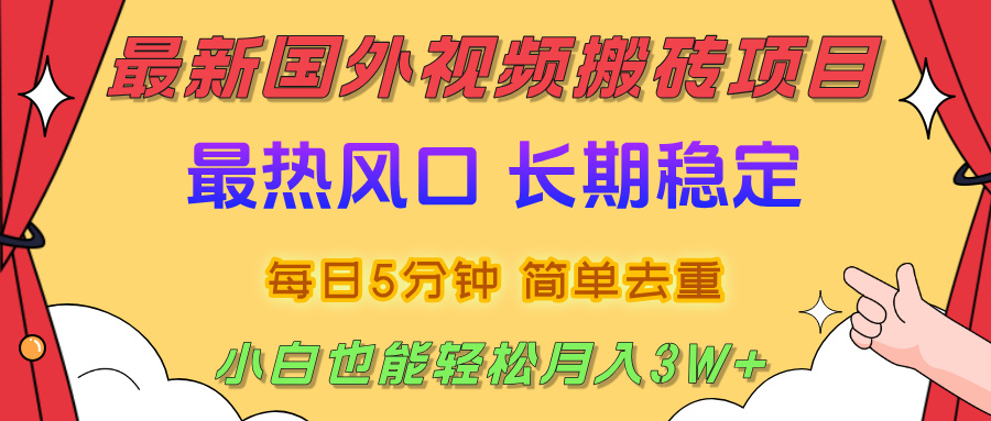 国外视频搬砖项目，2025最新热门风口，简单去重剪辑，小白也能轻松月入3W+|琦哥资源