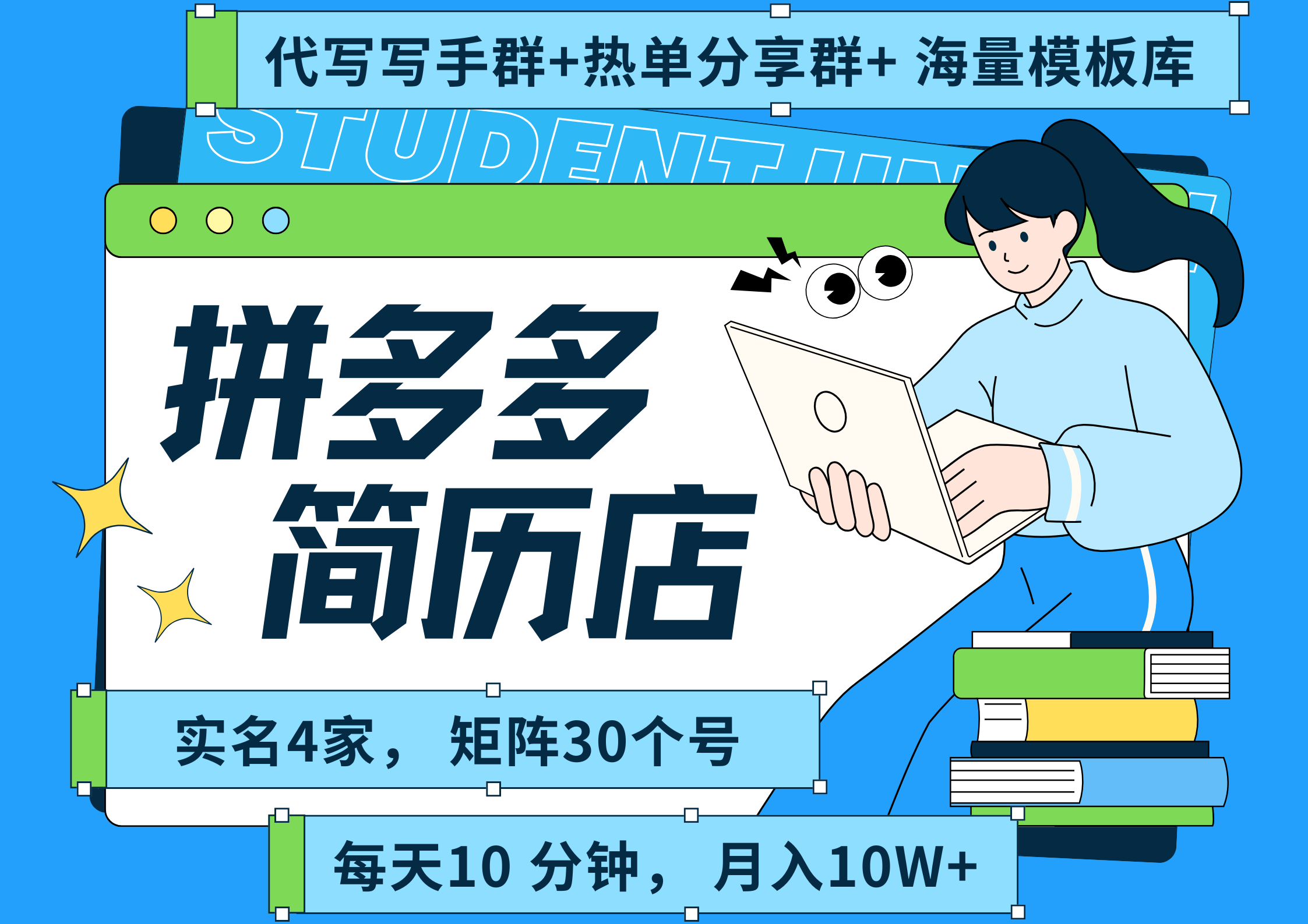 拼多多 虚拟资料 简历 海报代写 全SOP流程 毫无保留分享（含后端资料以及代写渠道）每天十分钟 每人实名四个店  矩阵30个账号  轻轻松松 月入10W|琦哥资源