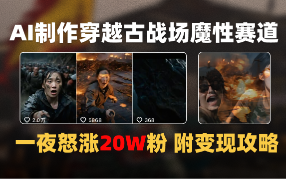 AI制作穿越古战场视频一夜涨粉20W保姆级教学（附AI变现指南）|琦哥资源
