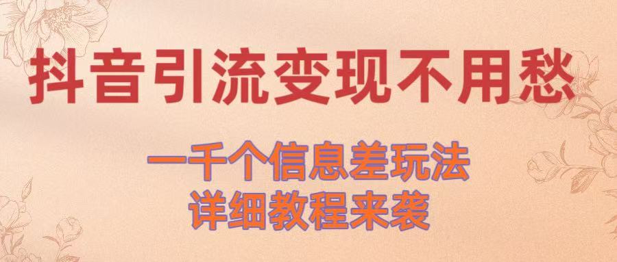 抖音引流变现不用愁！一千个信息差玩法详细教程来袭|琦哥资源