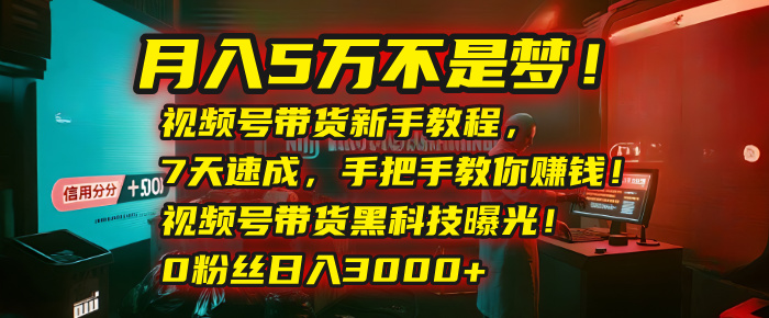 月入5万不是梦！视频号带货新手教程，7天速成，手把手教你赚钱！视频号带货黑科技曝光！0粉丝日入3000+|琦哥资源