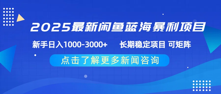 2025最新闲鱼蓝海暴利项目 ，新手日入1000-3000+ 长期稳定项目 可矩阵|琦哥资源
