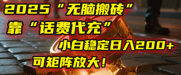 无脑搬砖项目：靠“话费代充”，小白稳定日入200+，可矩阵放大！|琦哥资源