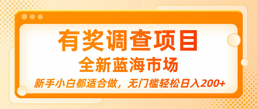 有奖调查项目，全新蓝海市场，新手小白都适合做，无门槛轻松日入200+|琦哥资源