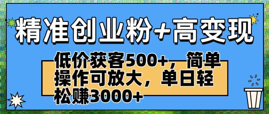 精准创业粉+高变现：低价获客500+，简单操作可放大，单日轻松赚3000+|琦哥资源
