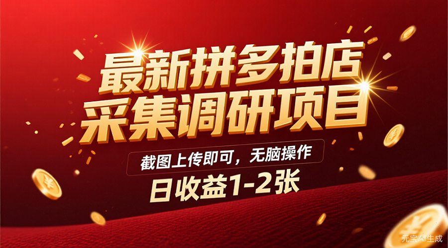 最新拼多多拍店采集调研项目,截图上传即可,无脑操作,日收益1-2张|琦哥资源