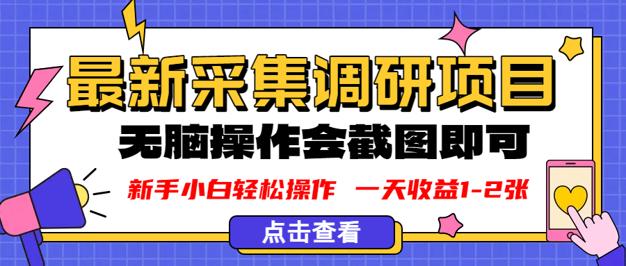 新版采集调研项目，截图上传即可，无脑操作，日收益1-2张|琦哥资源