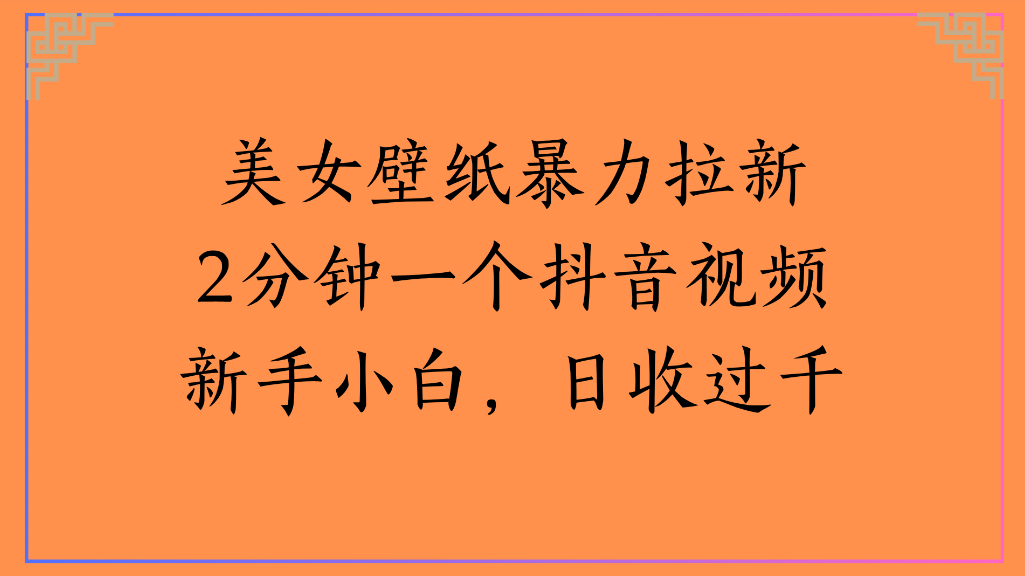美女壁纸，暴力拉新2分钟一个抖音视频新手小白，日收过千|琦哥资源